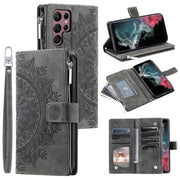 For Samsung Galaxy S25 Ultra 5G Multi-Card Totem Zipper Leather Phone Case(Grey)