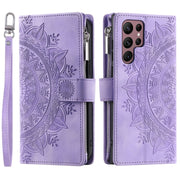For Samsung Galaxy S25 Ultra 5G Multi-Card Totem Zipper Leather Phone Case(Purple)