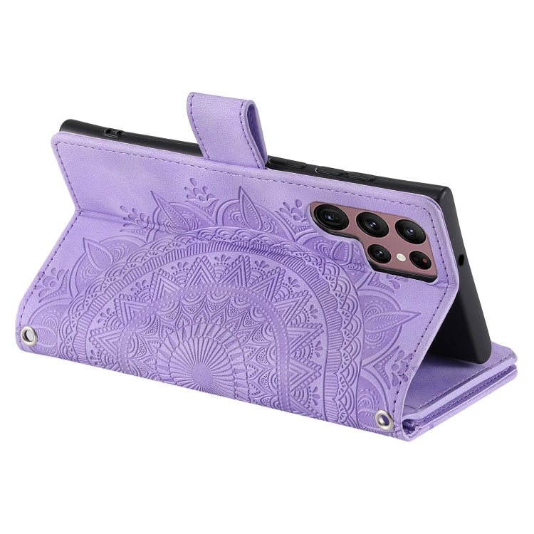 For Samsung Galaxy S25 Ultra 5G Multi-Card Totem Zipper Leather Phone Case(Purple)