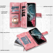 For Samsung Galaxy S25 Ultra 5G Multi-Card Totem Zipper Leather Phone Case(Pink)