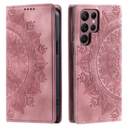 For Samsung Galaxy S25 Ultra 5G Totem Embossed Magnetic Leather Phone Case(Rose Gold)