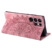 For Samsung Galaxy S25 Ultra 5G Totem Embossed Magnetic Leather Phone Case(Rose Gold)