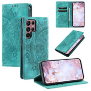 For Samsung Galaxy S25 Ultra 5G Totem Embossed Magnetic Leather Phone Case(Green)