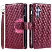 For Samsung Galaxy S25 5G Glitter Lattice Zipper Wallet Leather Phone Case(Wine Red)