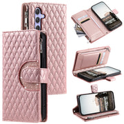 For Samsung Galaxy S25 5G Glitter Lattice Zipper Wallet Leather Phone Case(Rose Gold)