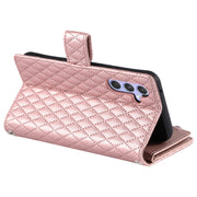 For Samsung Galaxy S25 5G Glitter Lattice Zipper Wallet Leather Phone Case(Rose Gold)