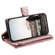 For Samsung Galaxy S25 5G Glitter Lattice Zipper Wallet Leather Phone Case(Rose Gold)