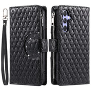 For Samsung Galaxy S25+ 5G Glitter Lattice Zipper Wallet Leather Phone Case(Black)