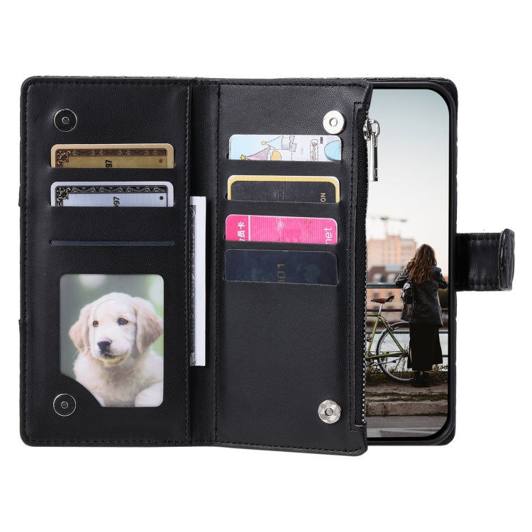 For Samsung Galaxy S25+ 5G Glitter Lattice Zipper Wallet Leather Phone Case(Black)