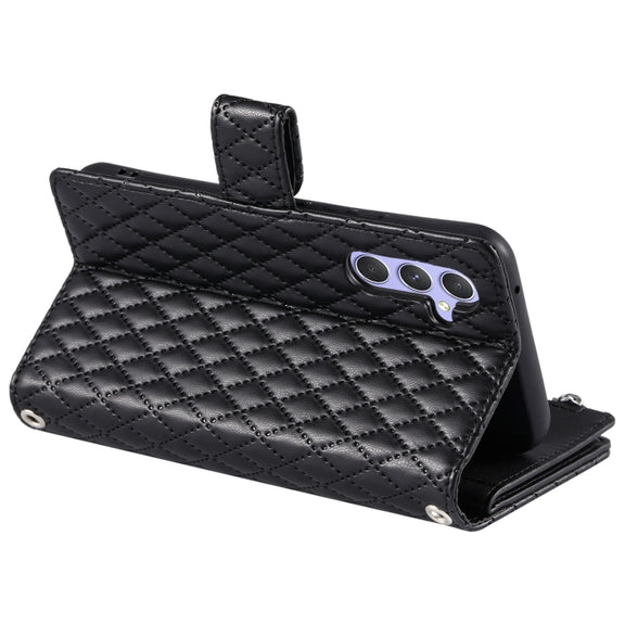 For Samsung Galaxy S25+ 5G Glitter Lattice Zipper Wallet Leather Phone Case(Black)