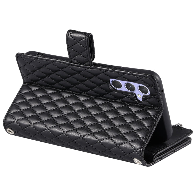 For Samsung Galaxy S25+ 5G Glitter Lattice Zipper Wallet Leather Phone Case(Black)