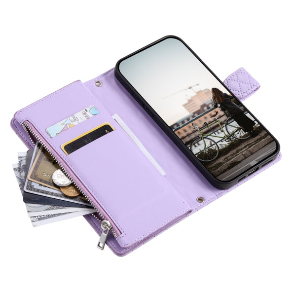 For Samsung Galaxy S25+ 5G Glitter Lattice Zipper Wallet Leather Phone Case(Purple)