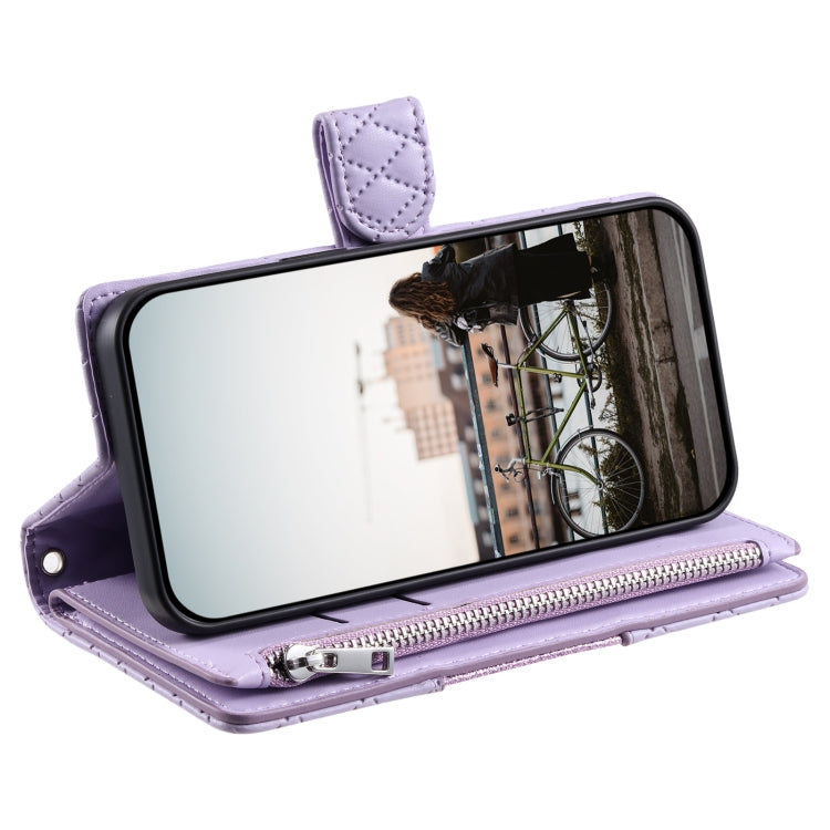 For Samsung Galaxy S25+ 5G Glitter Lattice Zipper Wallet Leather Phone Case(Purple)