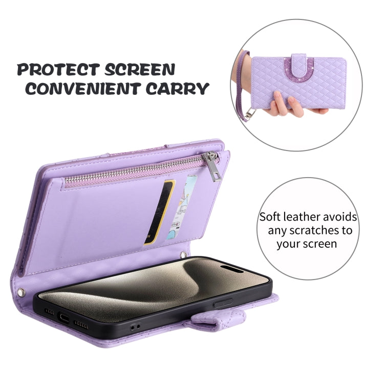 For Samsung Galaxy S25+ 5G Glitter Lattice Zipper Wallet Leather Phone Case(Purple)