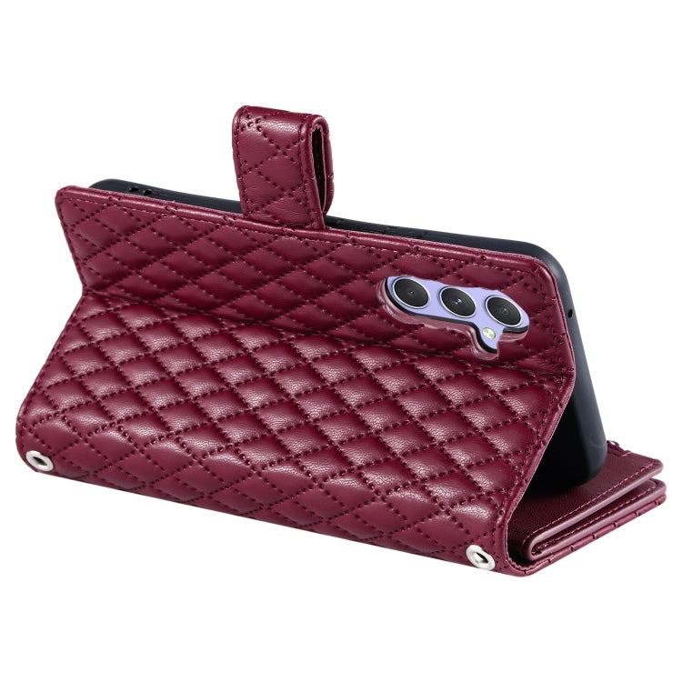 For Samsung Galaxy S25+ 5G Glitter Lattice Zipper Wallet Leather Phone Case(Wine Red)