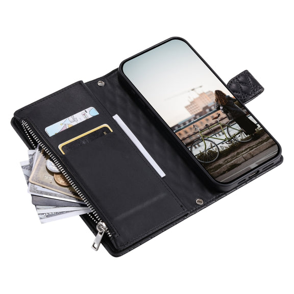 For Samsung Galaxy S25 Ultra 5G Glitter Lattice Zipper Wallet Leather Phone Case(Black)