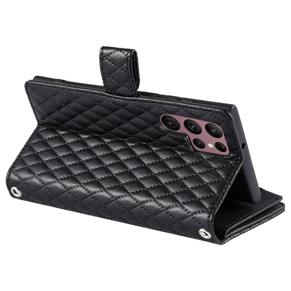 For Samsung Galaxy S25 Ultra 5G Glitter Lattice Zipper Wallet Leather Phone Case(Black)