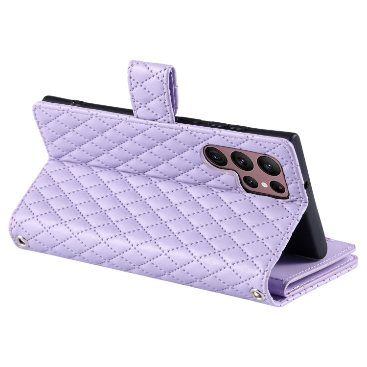 For Samsung Galaxy S25 Ultra 5G Glitter Lattice Zipper Wallet Leather Phone Case(Purple)