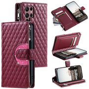 For Samsung Galaxy S25 Ultra 5G Glitter Lattice Zipper Wallet Leather Phone Case(Wine Red)