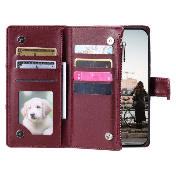 For Samsung Galaxy S25 Ultra 5G Glitter Lattice Zipper Wallet Leather Phone Case(Wine Red)