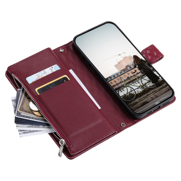 For Samsung Galaxy S25 Ultra 5G Glitter Lattice Zipper Wallet Leather Phone Case(Wine Red)