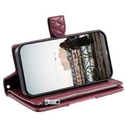 For Samsung Galaxy S25 Ultra 5G Glitter Lattice Zipper Wallet Leather Phone Case(Wine Red)
