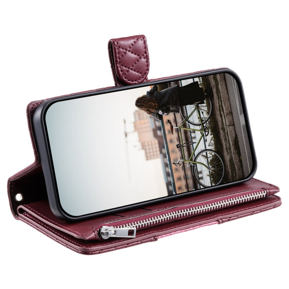 For Samsung Galaxy S25 Ultra 5G Glitter Lattice Zipper Wallet Leather Phone Case(Wine Red)