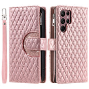 For Samsung Galaxy S25 Ultra 5G Glitter Lattice Zipper Wallet Leather Phone Case(Rose Gold)