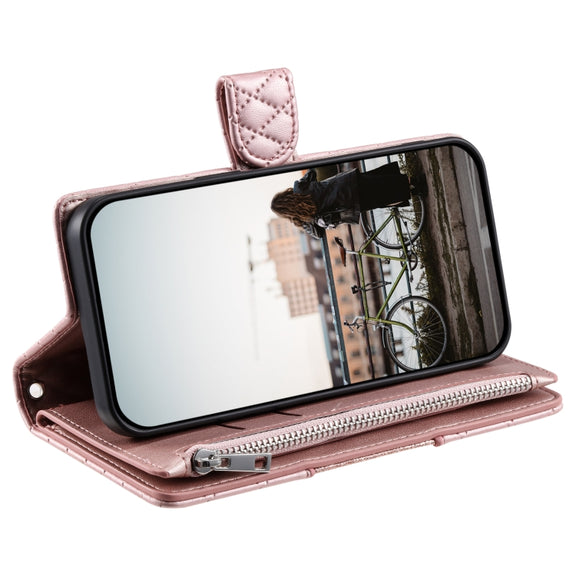 For Samsung Galaxy S25 Ultra 5G Glitter Lattice Zipper Wallet Leather Phone Case(Rose Gold)