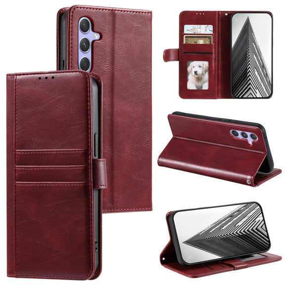 For Samsung Galaxy S25 5G Simple 6-Card Wallet Leather Phone Case(Wine Red)