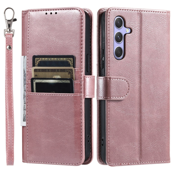 For Samsung Galaxy S25+ 5G Simple 6-Card Wallet Leather Phone Case(Rose Gold)