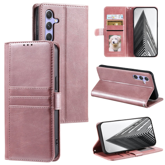 For Samsung Galaxy S25+ 5G Simple 6-Card Wallet Leather Phone Case(Rose Gold)