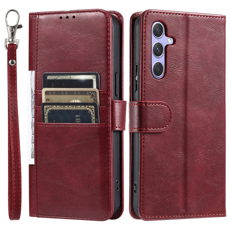 For Samsung Galaxy S25+ 5G Simple 6-Card Wallet Leather Phone Case(Wine Red)