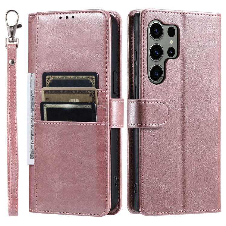 For Samsung Galaxy S25 Ultra 5G Simple 6-Card Wallet Leather Phone Case(Rose Gold)