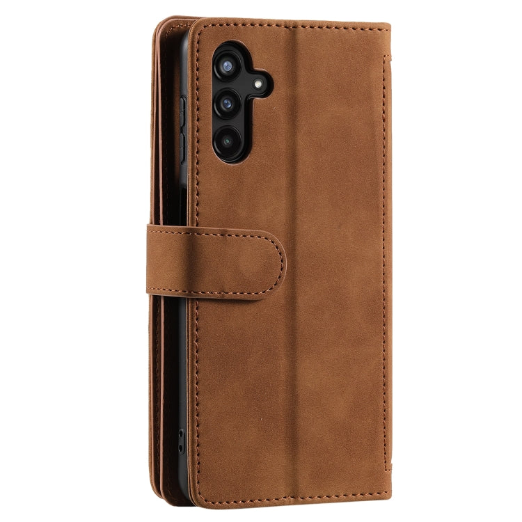For Samsung Galaxy S25 5G Nine Card Zipper Bag Leather Phone Case with Lanyard(Brown)