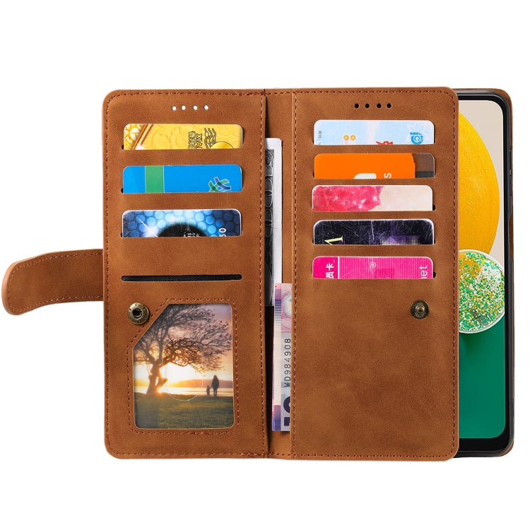 For Samsung Galaxy S25 5G Nine Card Zipper Bag Leather Phone Case with Lanyard(Brown) - Galaxy S25 5G Cases by PMC TechLife | Online Shopping South Africa | PMC TechLife | Buy Now Pay Later Mobicred