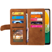 For Samsung Galaxy S25 5G Nine Card Zipper Bag Leather Phone Case with Lanyard(Brown)