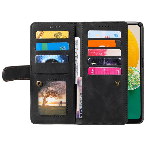 For Samsung Galaxy S25+ 5G Nine Card Zipper Bag Leather Phone Case with Lanyard(Black)