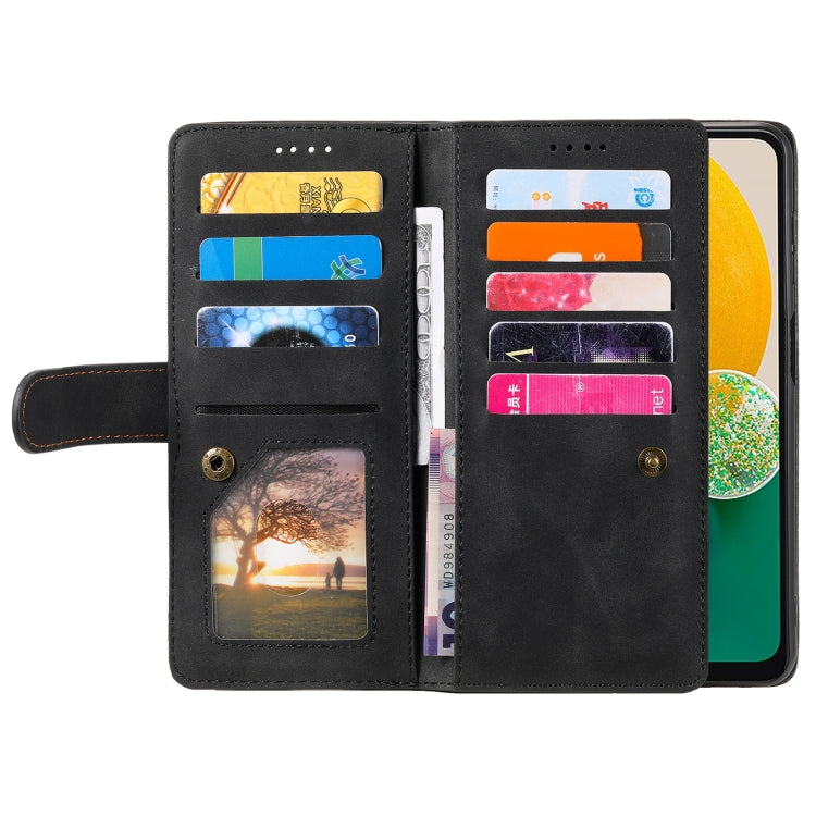 For Samsung Galaxy S25+ 5G Nine Card Zipper Bag Leather Phone Case with Lanyard(Black)