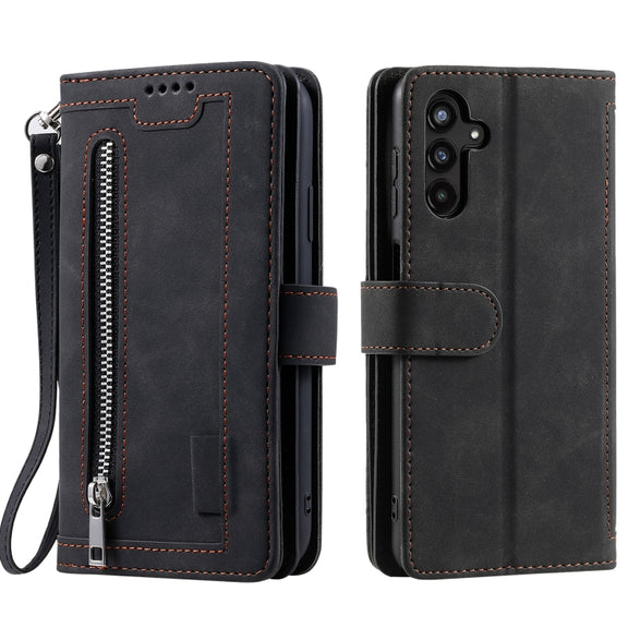 For Samsung Galaxy S25+ 5G Nine Card Zipper Bag Leather Phone Case with Lanyard(Black)