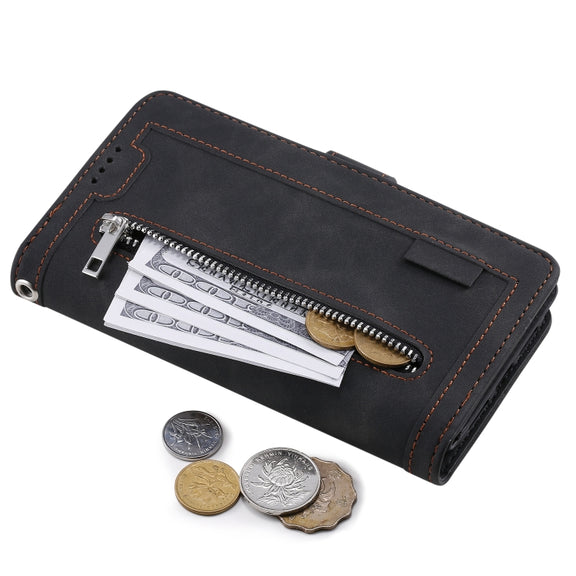 For Samsung Galaxy S25+ 5G Nine Card Zipper Bag Leather Phone Case with Lanyard(Black)