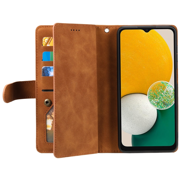 For Samsung Galaxy S25+ 5G Nine Card Zipper Bag Leather Phone Case with Lanyard(Brown)