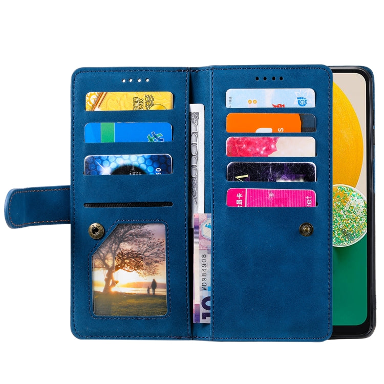 For Samsung Galaxy S25+ 5G Nine Card Zipper Bag Leather Phone Case with Lanyard(Blue)