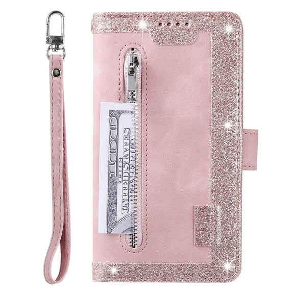 For Samsung Galaxy S25+ 5G Nine Card Zipper Bag Leather Phone Case with Lanyard(Pink)