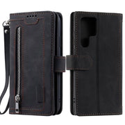 For Samsung Galaxy S25 Ultra 5G Nine Card Zipper Bag Leather Phone Case with Lanyard(Black)