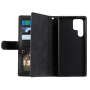 For Samsung Galaxy S25 Ultra 5G Nine Card Zipper Bag Leather Phone Case with Lanyard(Black)