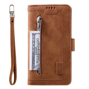 For Samsung Galaxy S25 Ultra 5G Nine Card Zipper Bag Leather Phone Case with Lanyard(Brown)