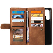 For Samsung Galaxy S25 Ultra 5G Nine Card Zipper Bag Leather Phone Case with Lanyard(Brown)