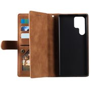 For Samsung Galaxy S25 Ultra 5G Nine Card Zipper Bag Leather Phone Case with Lanyard(Brown)