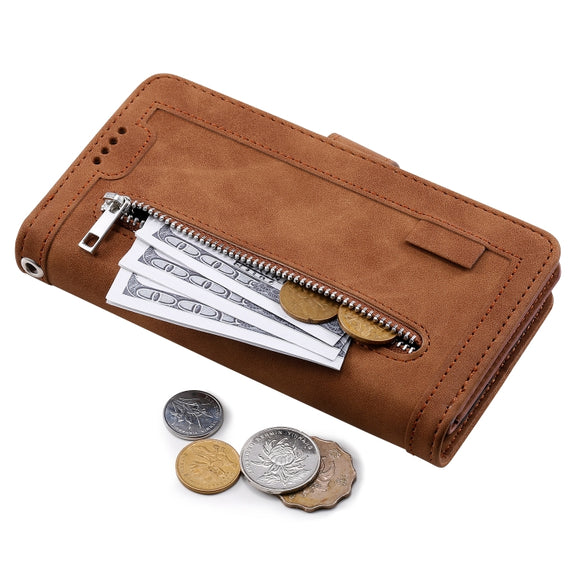 For Samsung Galaxy S25 Ultra 5G Nine Card Zipper Bag Leather Phone Case with Lanyard(Brown)